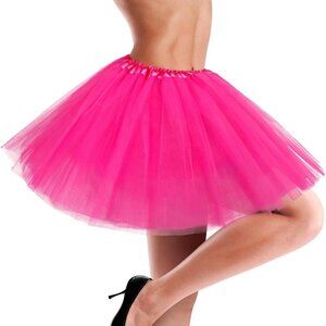 Women's Hot Pink Adults 5 Layered Tulle Skirt Halloween Tutus Fluffy Skirts